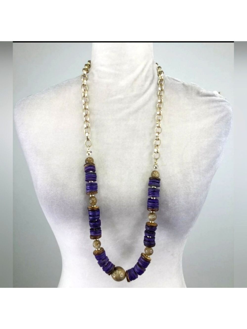 Chico's Goldtone Purple Beaded Long Necklace